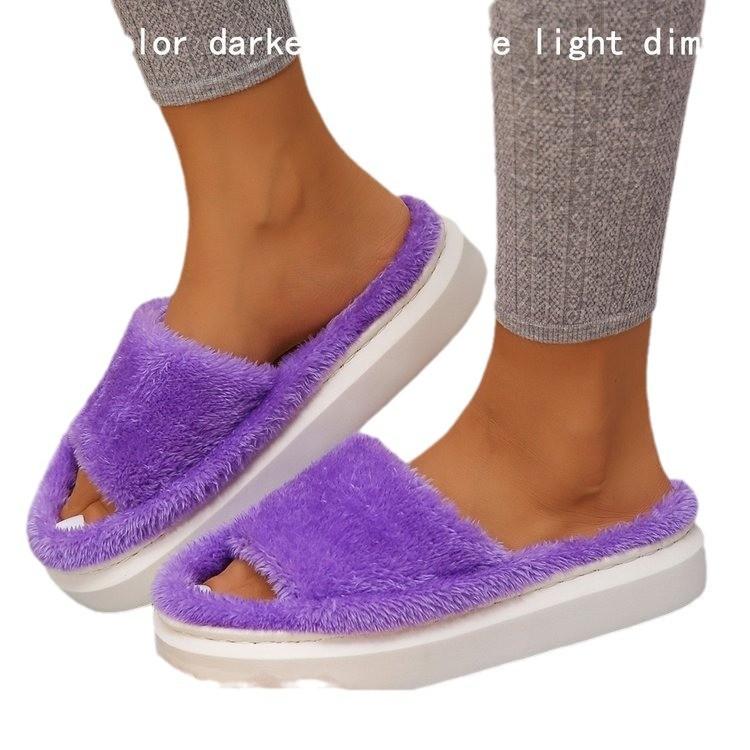 Autumn and Winter One-word Fluffy Cotton Mop Thickened Warm Couple Fashion Slippers Home Plush Slippers