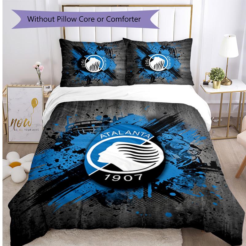Set Biancheria da Letto Stampato 3 Pezzi Atalanta FC Traspirante Copripiumino con Federe Biancheria da Letto Decorativa per Camera da Letto Casa