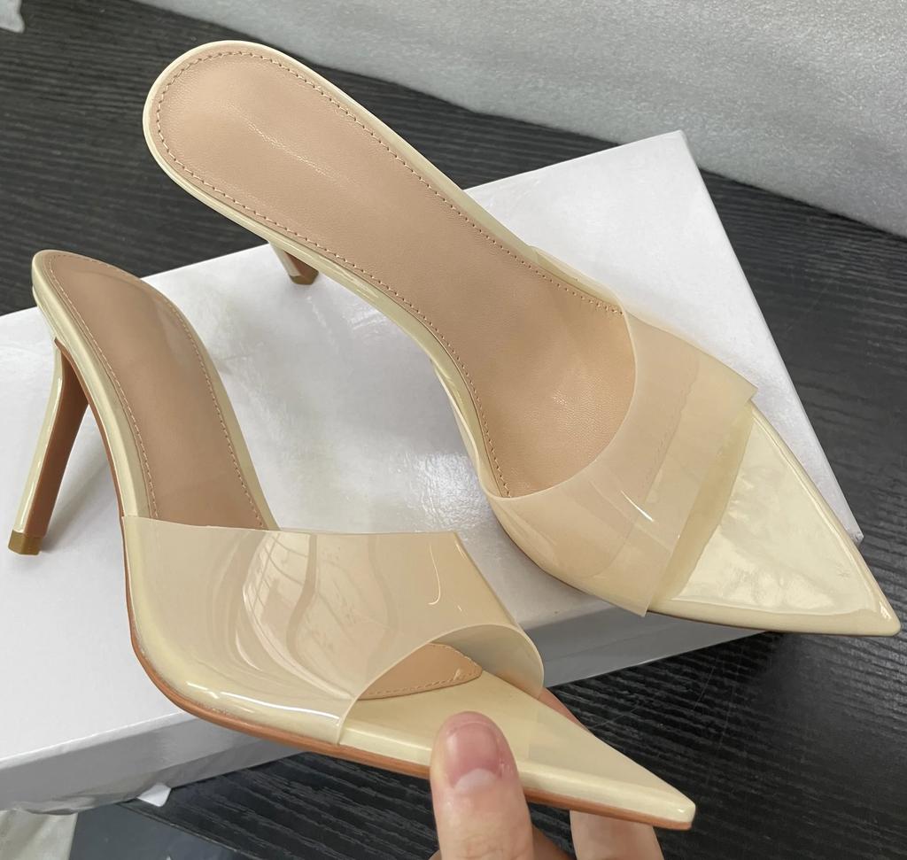 Summer New Women's High-heeled Sandals Transparent High-heeled Slippers Stiletto Pointed Toe Slip-on High-heeled Sandals