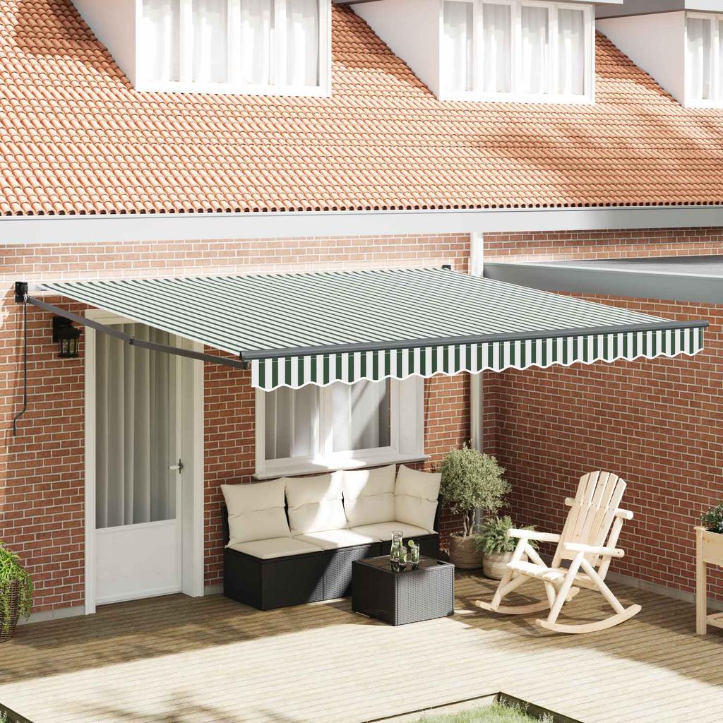 Retractable Awning Green and White 400 X 300 Cm