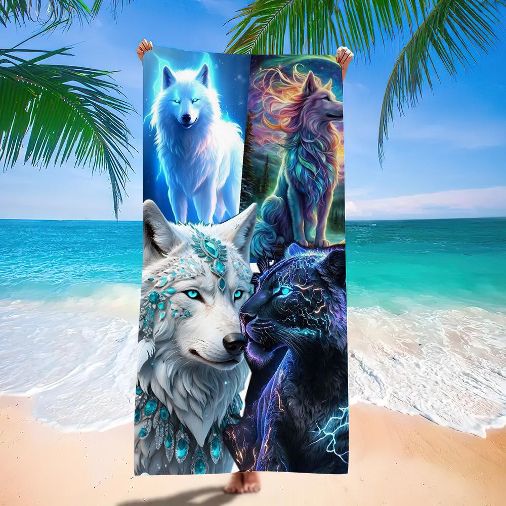 Wolf Beach Towel Class A European And American Microfiber Bath Towel Adult Men And Women Summer Printed Towel