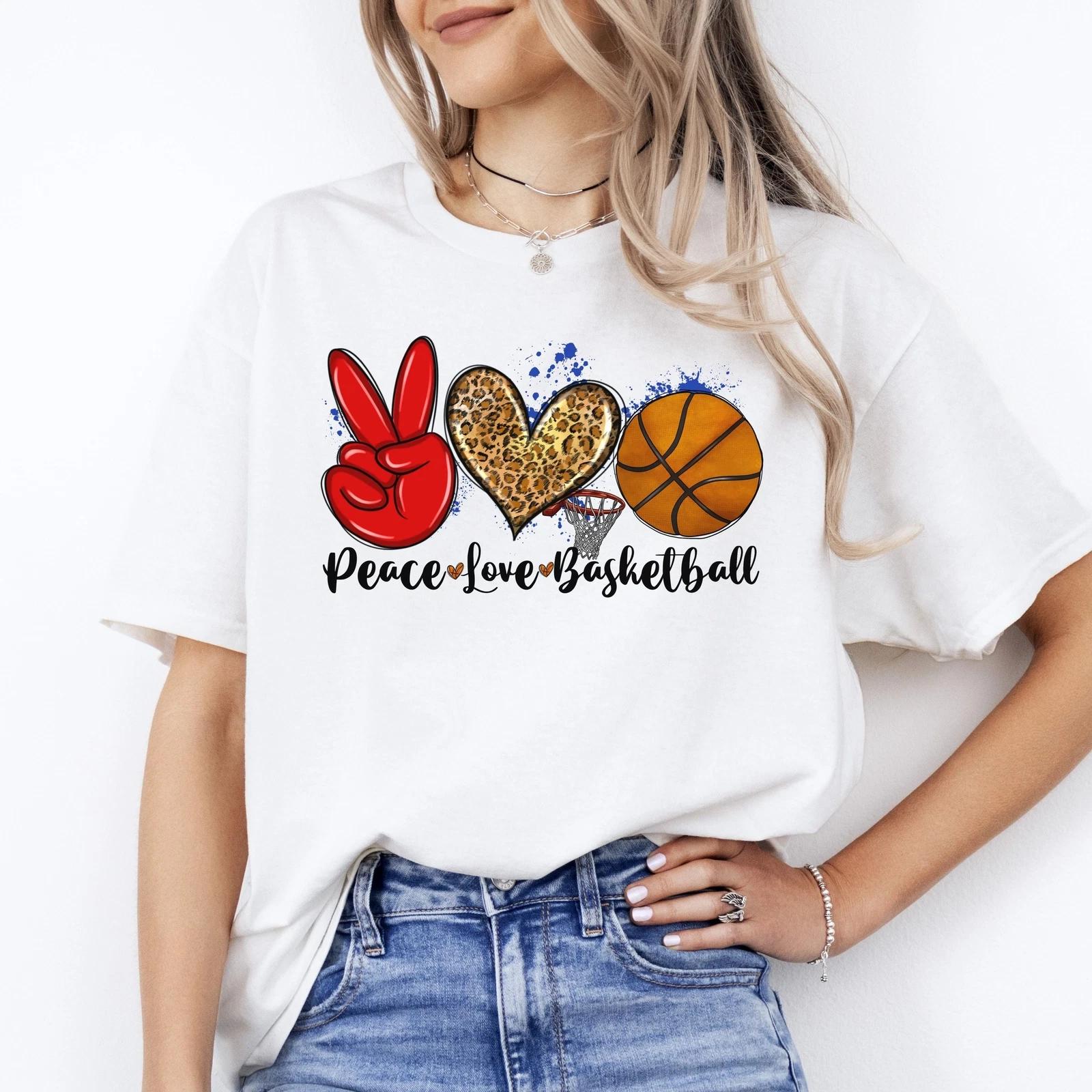 Peace Love Basketball T-shirt gift Basketball mom leopard skin heart tee 2XL