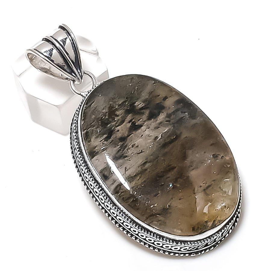 Lodolite Quartz Gemstone Handmade 925 Sterling Silver Jewelry Pendant 2.44" t6f84