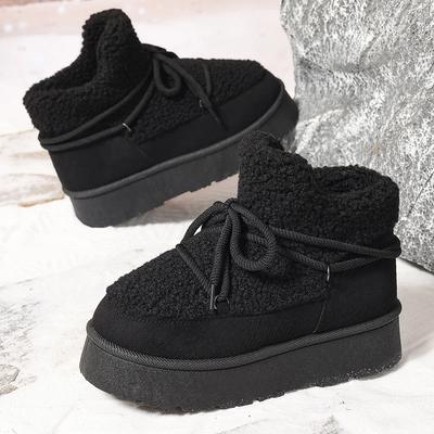 Modne Damskie Grube Puszyste Futrzane Sznurowane Zimowe Botki Nowe Sztuczne Shearling Ciepłe Wygodne Botki do Kostki Antypoślizgowe Platformowe Śniegowce
