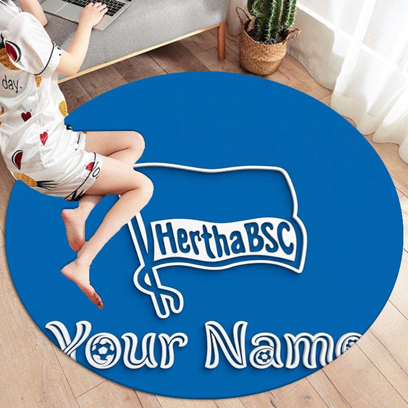 Hertha BSC Custom Name Round Area Rug,Carpet Rug for Living Room Bedroom Sofa Playroom Decor,Non-slip Floor Mat