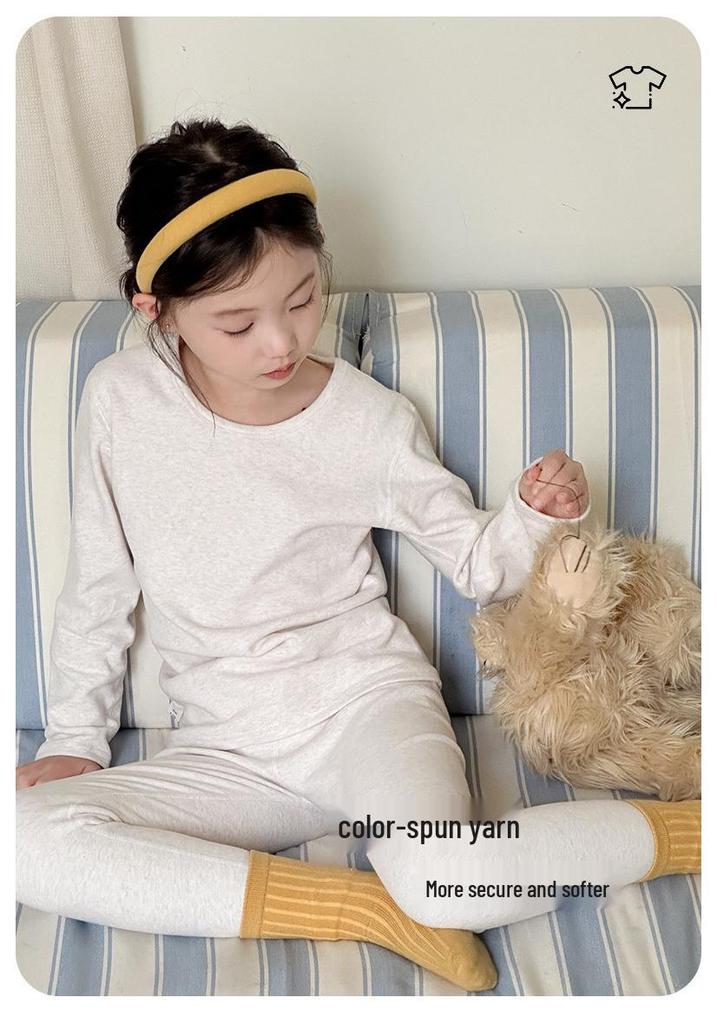 Self-Heating Kids' Warm Set: Thickened Autumn/Winter Top & Bottoms, Silk Homewear for Boys and Girls.
