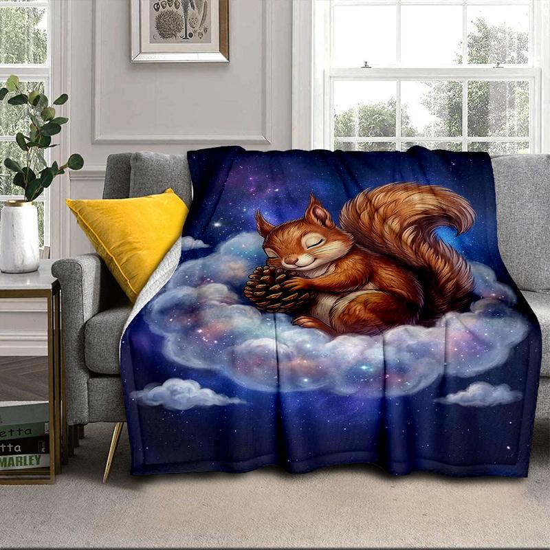 Squirrel Dreams Under Moonlight Blanket Flannel Blanket for Bed, Sofa, Camping, Hiking, Picnic Essentials, Gift for Family Fan Gifts
