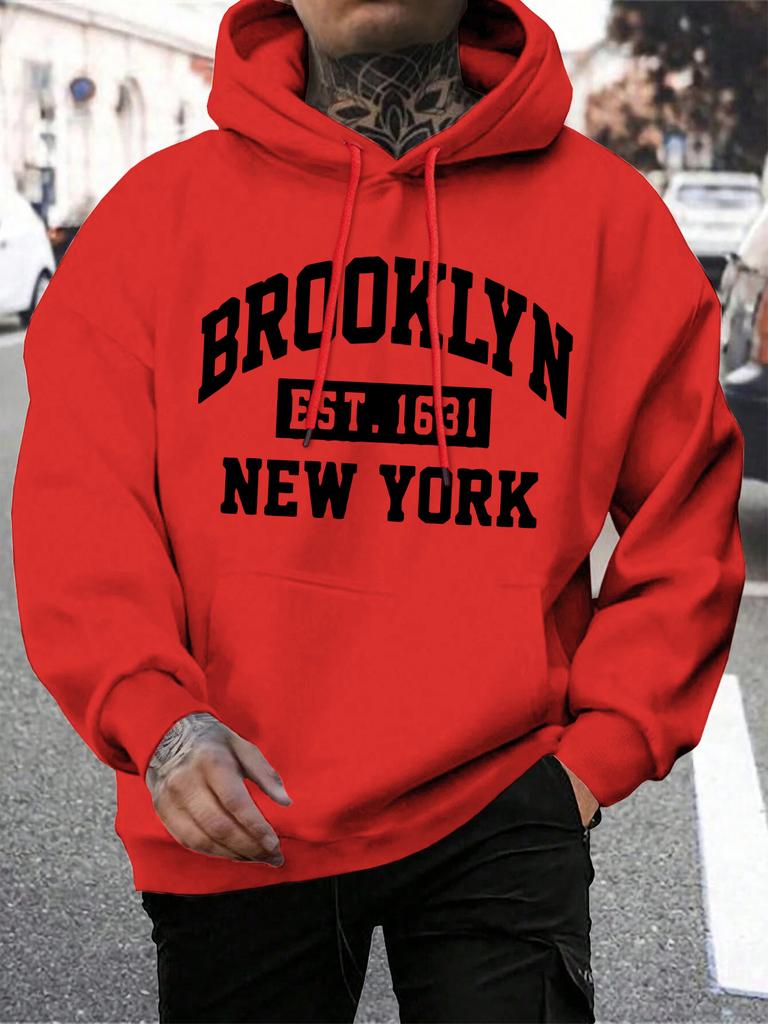 Beooklyn Est 1631 New York Printed Hooded Men Fleece Warm Big Size Hoodies Fashion Fur-liner Hoodie Fashion Casual S-XXL Tops