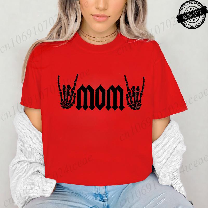 Rock Mama Printed T-Shirts for Women Funny Mama Outfit Gift Funny Graphic Shirt Short Sleeve Women Clothing Summer Fashion Tees