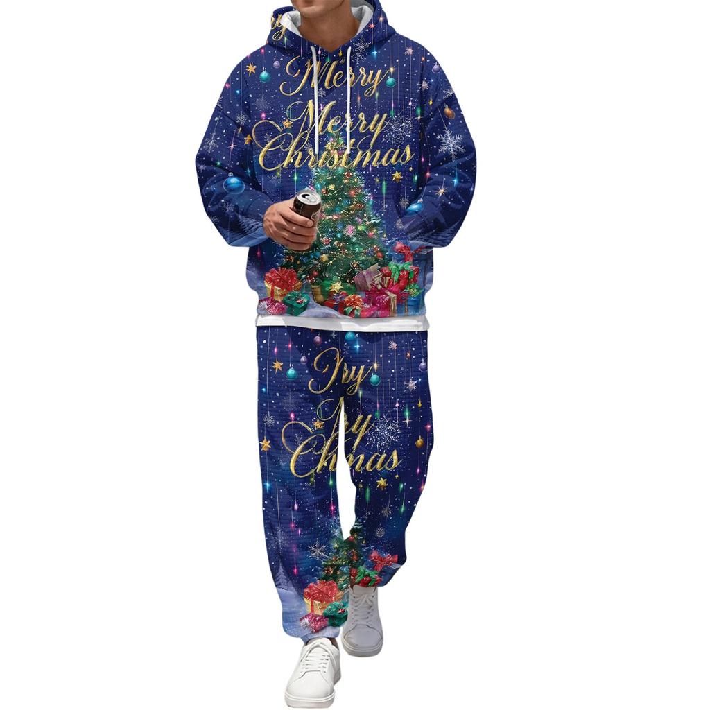 Men's Casual Sweatshirt Set with Pattern for Fall and Winter