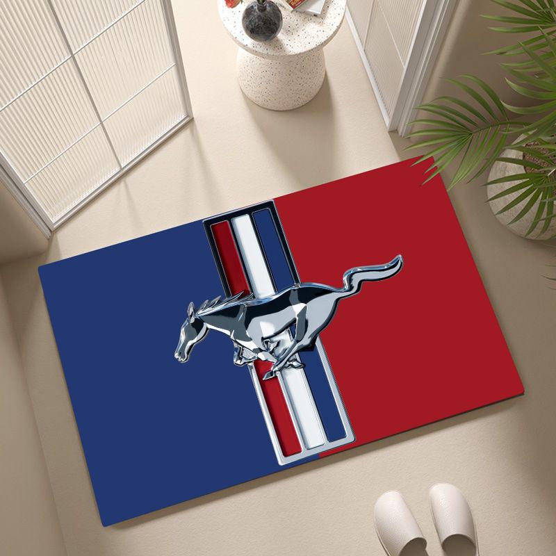 M-Mustang Auto Logo Aufgedruckte Fußmatte Haus Schlafzimmer Küche Rutschfeste Bodenteppich, Saugfähige Schmutzabweisende Fußmatten