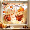 Autumn Harvest Celebration Decor Thanksgiving Static Window Clings, Cartoon Double Turkey Pumpkin Maple Leaf No?Glue Flexible Cuttable Clings Glass