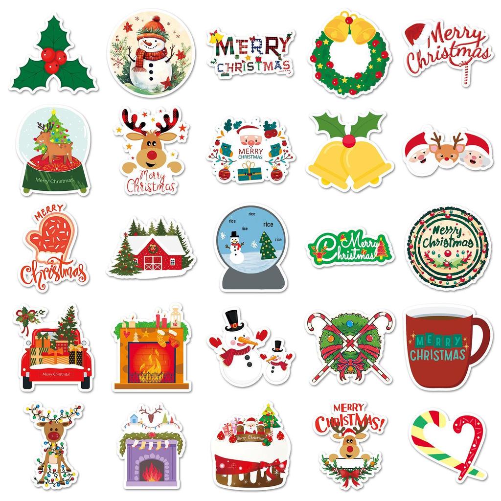 50pcs Waterproof Christmas Cartoon Stickers for Greeting Cards and DIY Journals