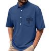 Men's Summer Solid Color Print Four-sided Stretch Lapel Button Pocket Shirt Casual Sports Short-sleeved Top
