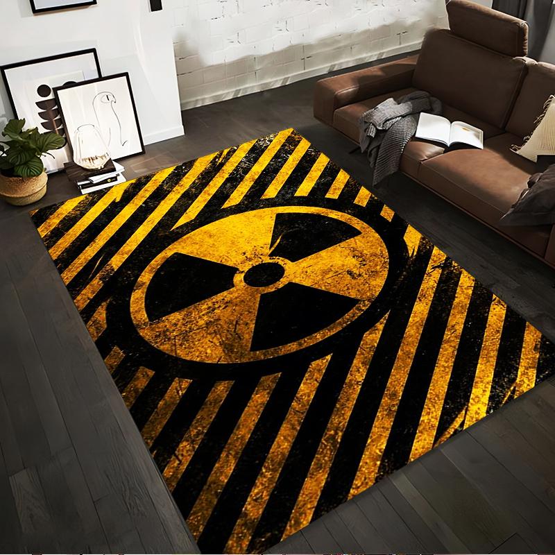 

Industrial Style Rug with Hazard Warning Symbol in Yellow Suitable for use as an anti-slip for living room bedroom sofas 40x60cm( 15x23in )