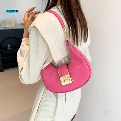 Casual Candy Color Underarm Bag Zipper  Dumpling Bag Korean Style Handbag PU Leather Crossbody Bag Cool Girl