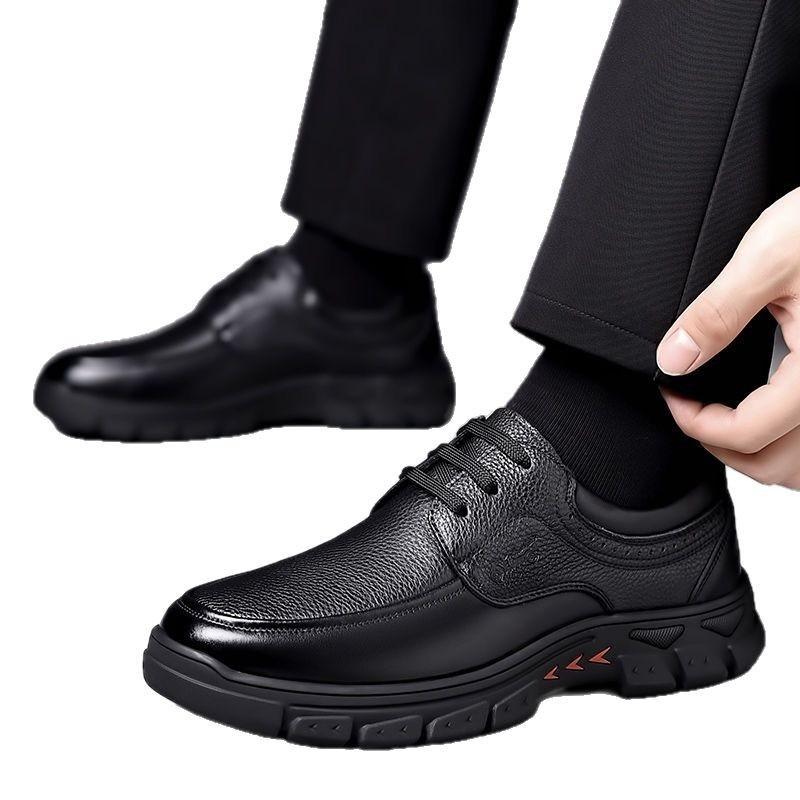 Men's leather shoes elderly soft leather business casual shoes soft sole middle old men's shoes platform sole elderly father driving leather shoes