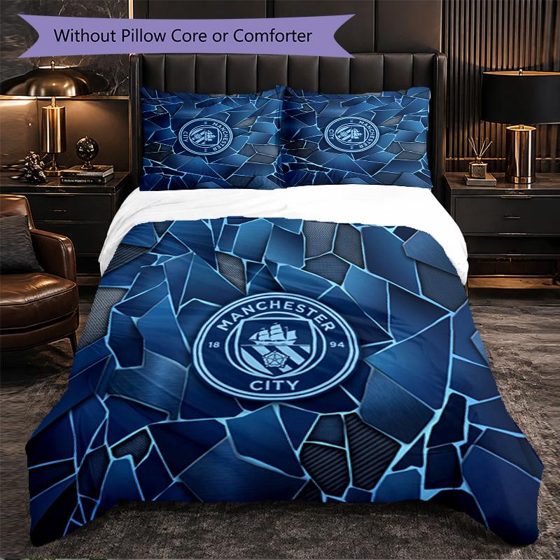 Set Lenzuola Manchester City Modello 3 Pezzi Morbida Copripiumino in Microfibra con Federe per Camera da Letto