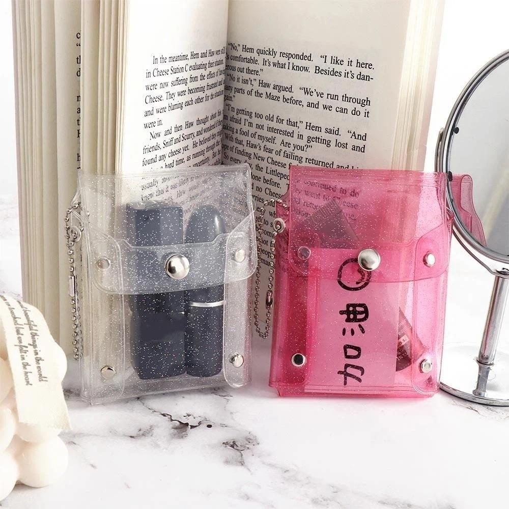 Fashion Pink With Keychain Transparent PVC Mini Comestic bag Coin purse Lipstick bag Key wallet