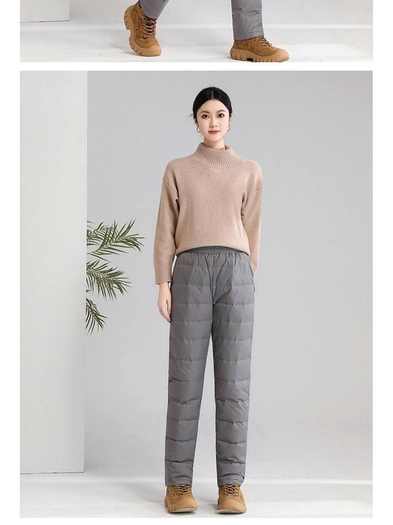 2026 Winter Women's Windproof Down Pants: Warm, Thick, Straight-Leg Outdoor Wear for Middle-Aged and Elderly