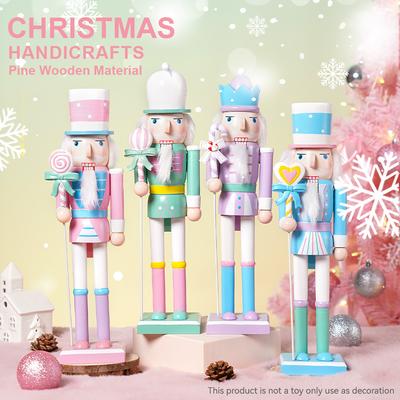38CM Nutcracker 4styles Macaron- Colored Candy Theme Walnut Soldier Solid Wood Decorative Item Gift Handicraft Christmas NewYear