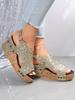 Roman Sandals Women Sequins Flat Slope Heel Thick Bottom Sandals Ladies