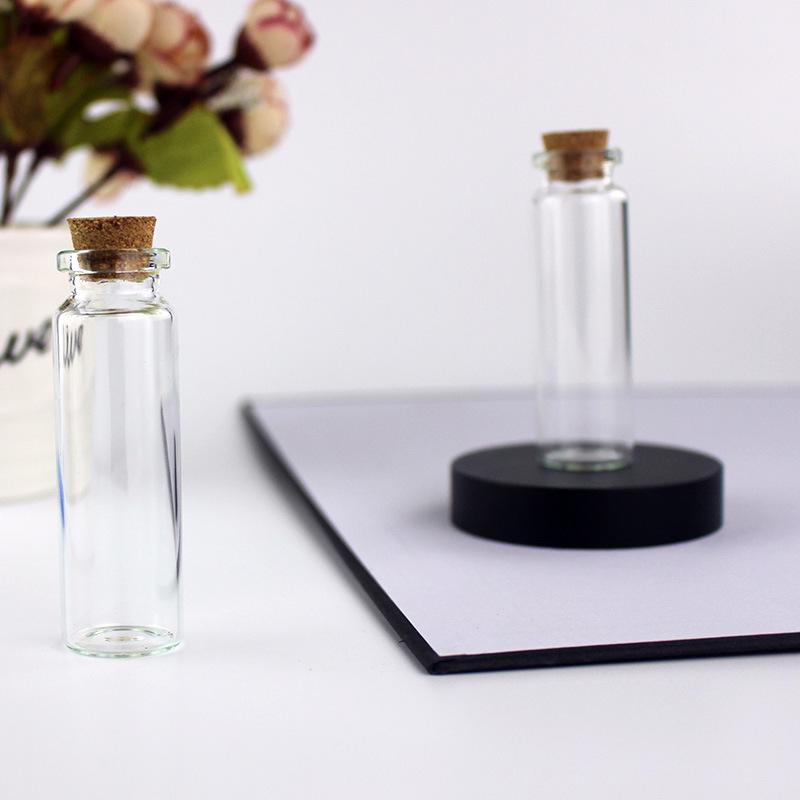 1mL Drift Bottle: Wood Stopper, Glass, Aluminum Lid – Creative Mini Wishing Bottle for Decor.