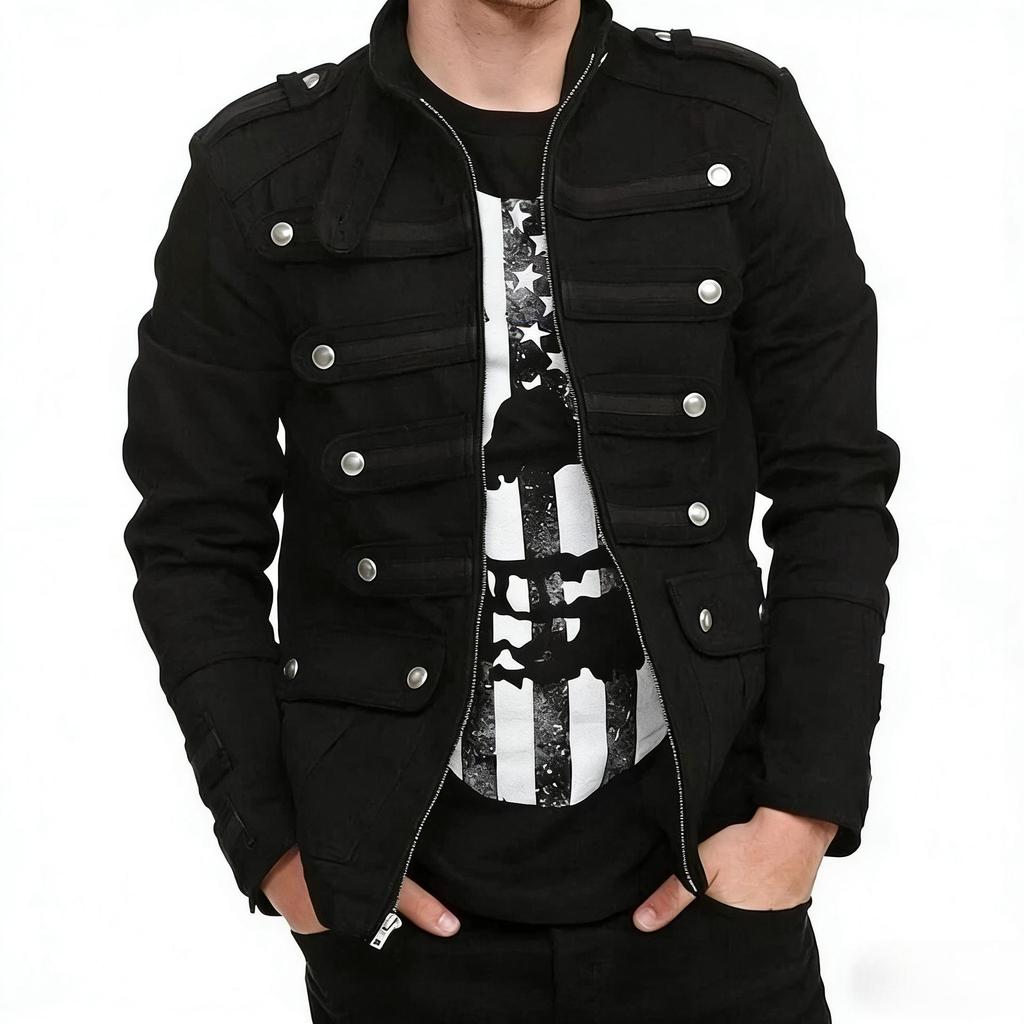 Men's Black Gothic Steampunk Military Band Jacket