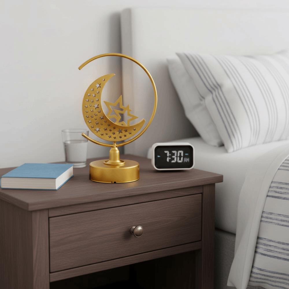 Hollow Ramadan Night Light Gold Ramadan Ornament Eid Mubarak Crescent Lamp  Muslim Festival