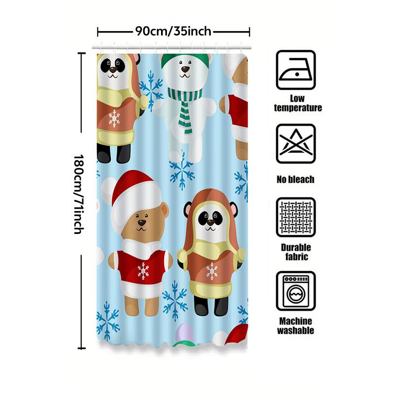Tu Cute Bear Christmas Shower Curtain Waterproof Festive Holiday Bathroom Decor Set Modern Farmhouse Style Holiday Gift