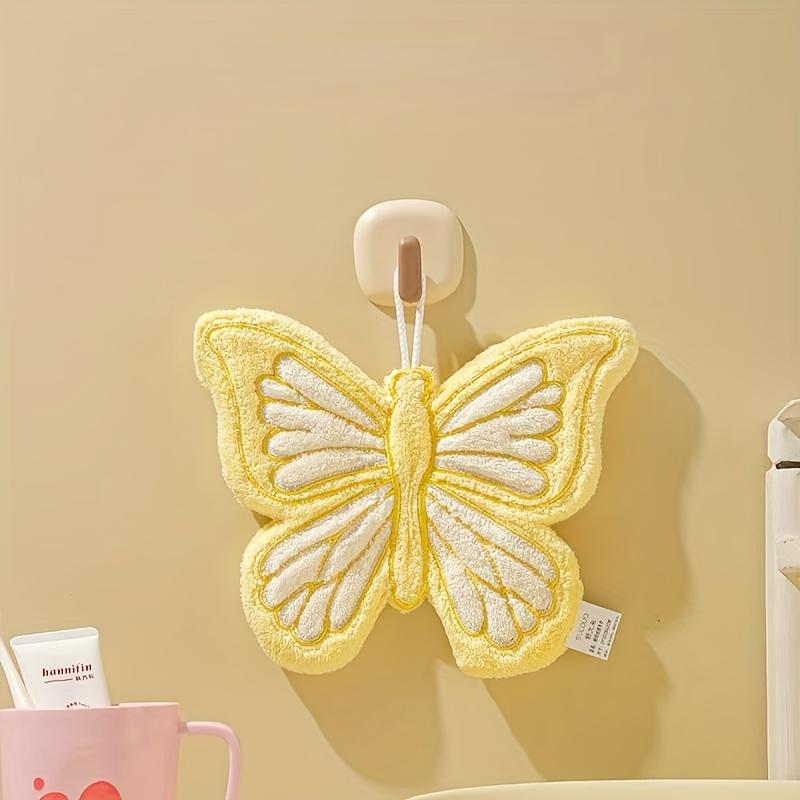 1pc Butterfly-Shaped Hanging Thick Coral Fleece Towel | Quick-Drying, Skin-Friendly, Fine Texture, Ideal for Kitchen and Bathroom Use
