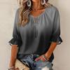 Women's Fashion Round Neck Tie Gradient Print Ruffle Three-Quarter Sleeve Blouse