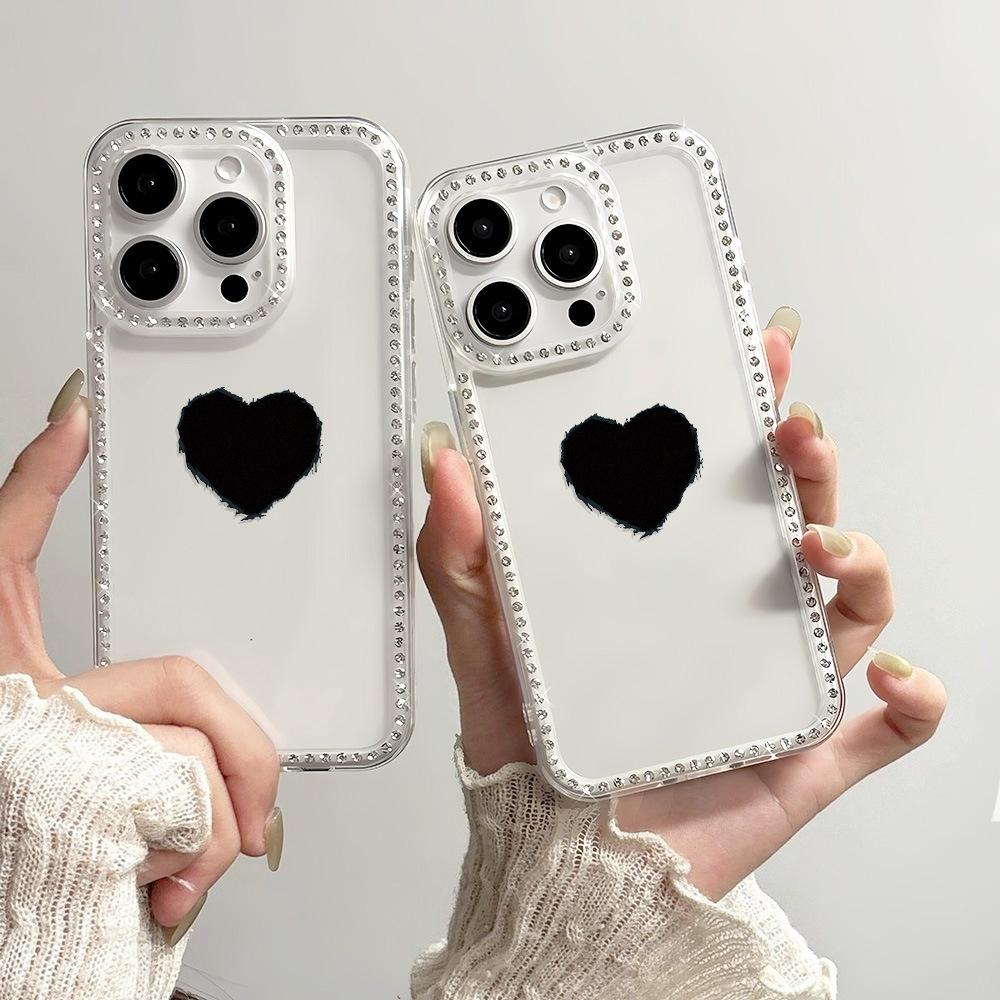 Black love is suitable for iPhone17Pro flash diamond soft phone case Apple 16 niche 14/15 light luxury 12 generation