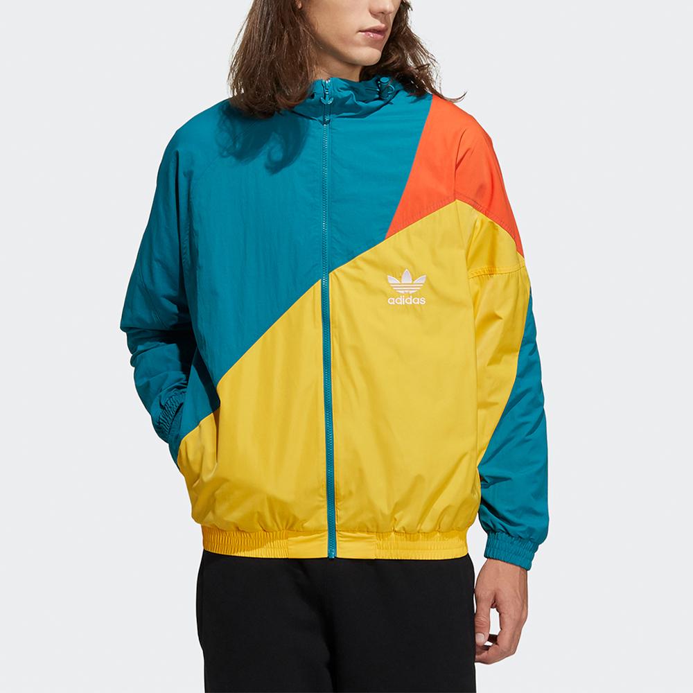 Adidas Originals Trefoil Windbreaker With Logo Print And Color Block Men Jackets Energy-Duck-Green H46705