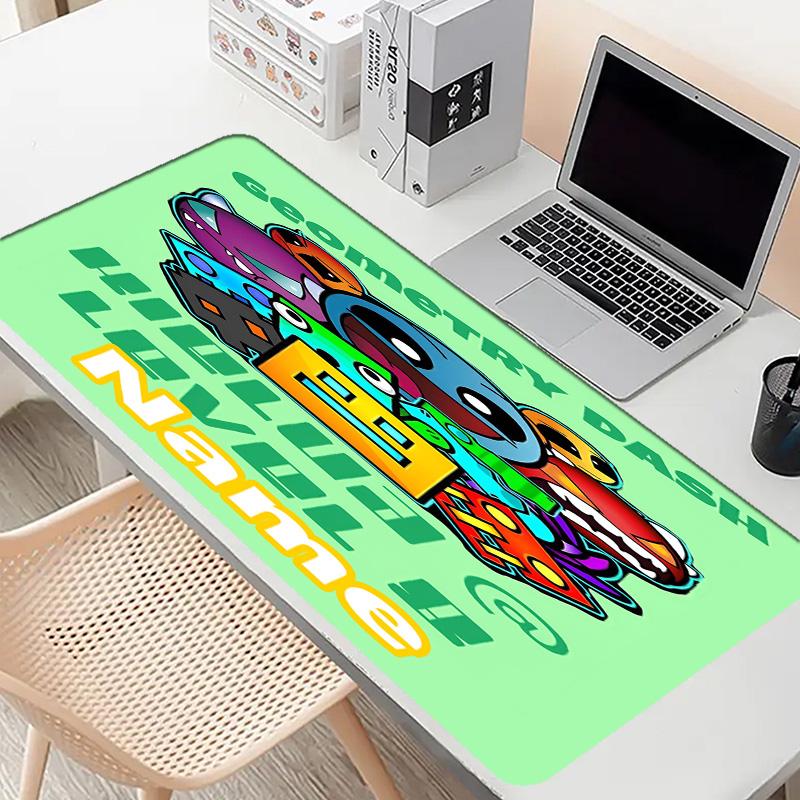 Custom Name Personalized Geometry Dash Pattern Mousepad, Laptop PC Desk Mat, Decorative Desk Mat for Home Keyboard Pad Gift