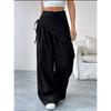 Pantaloni da Tuta Irregolari Larghi con Lacci per Donna Nuovo Design Slim a Gamba Larga per Donna Ufficio Monocolore Primavera Autunno Casual Moda Ufficio Pantaloni
