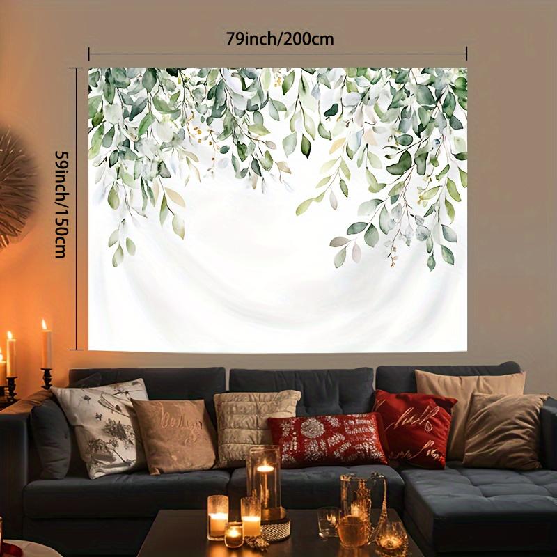 VIKAMA Ботанический акварельный гобелен Зеленые листья эвкалипта и цветочная настенная art Безмятежный природный стиль Декор для ванной комнаты 74x94cm(29x37in)