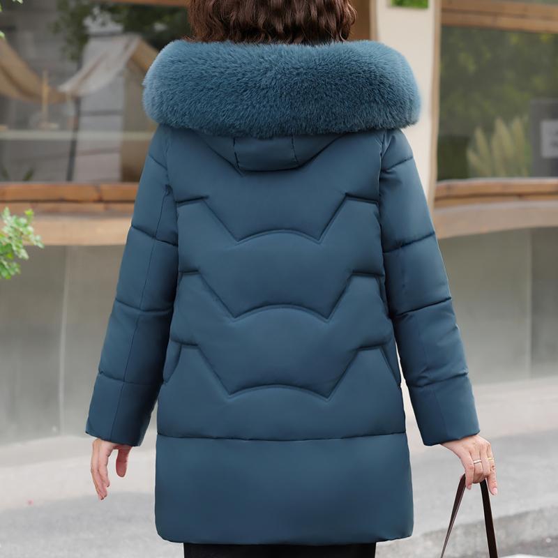 Plus Size Middle Age Women Winter Coats Hooded Faux Fur Collar Elegant Thick Warm Parkas Female Jackets