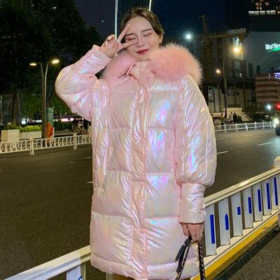 Herbst Mode Winter Wattierte Jacke Damen Mittellange Wattierte Jacke Lose Wattierte Jacke Warm Verdicken Streetwear Rosa Helle Mantel mit Kapuze