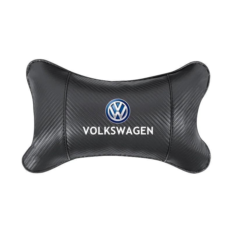 Car Seat Headrest Auto Carbon Fibre Neck Pillow For Volkswagen GTI Golf 6 7 8 Polo VW R-Line CC Passat Tiguan T-ROC Arteon  Taos