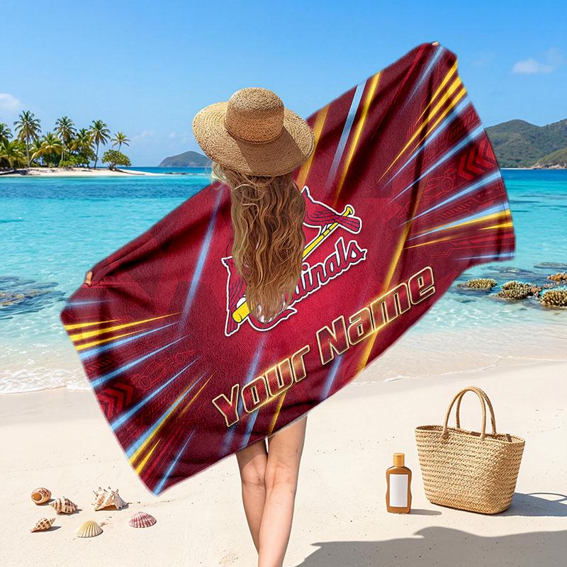 St. Louis Cardinals Customized Name Text Beach Towel, Soft Absorbent Towel Beach Pool Travel Personal Gift