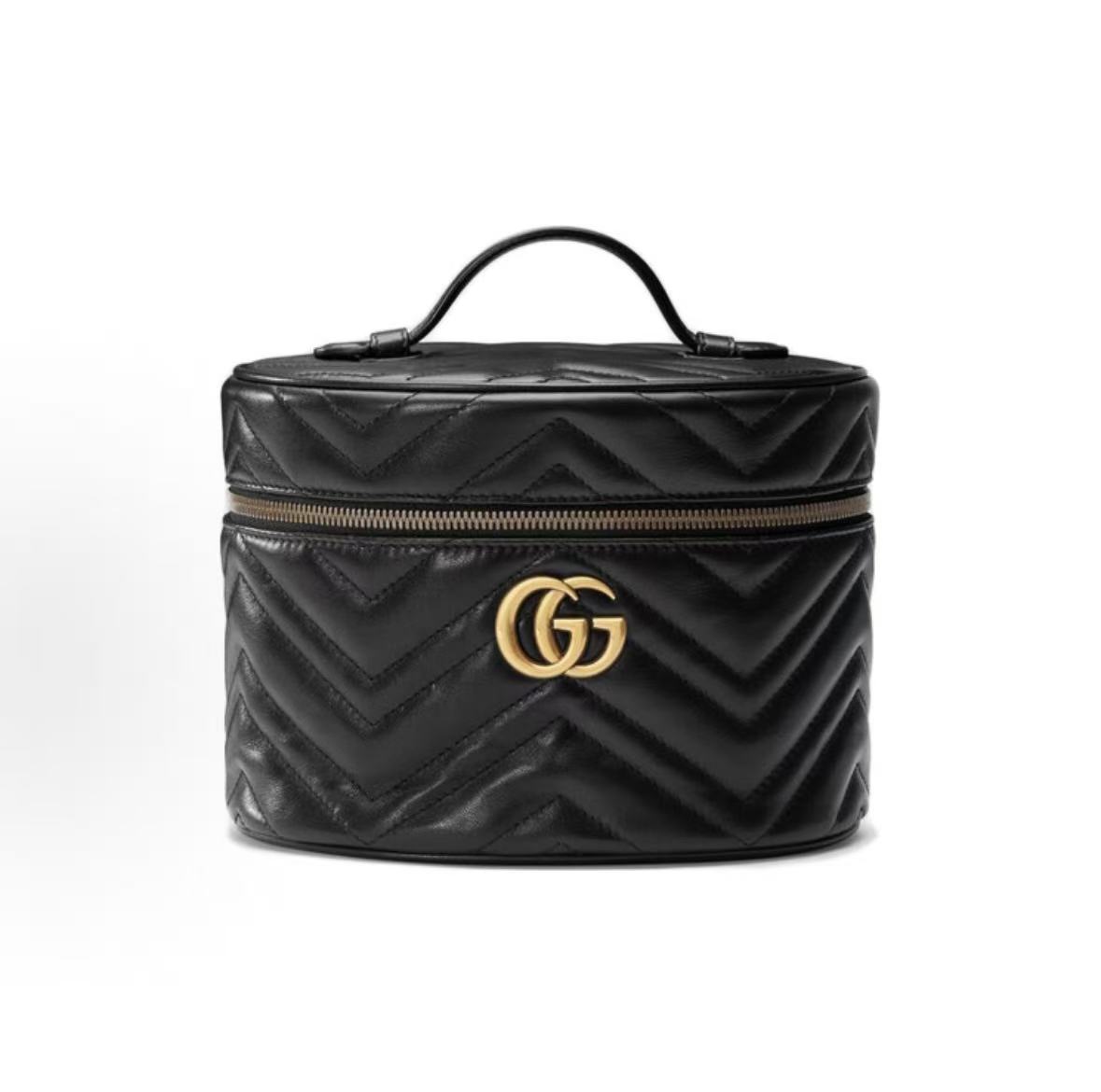 Gucci Gg Marmont Series Marmont Gold Logo Quilted Leather Makeup Bag Handbag Small Size Women S Style Black Basic+Dust Bag чёрный