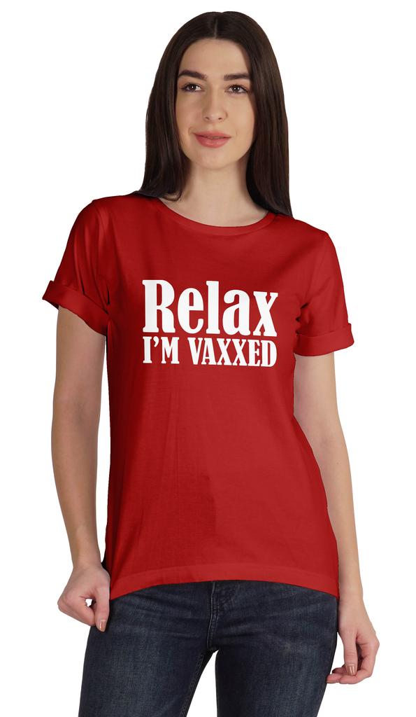 Inkmeso Relax I'M Vaxxed Funny Pro-Vaccine Crew Neck Cotton T-shirt For