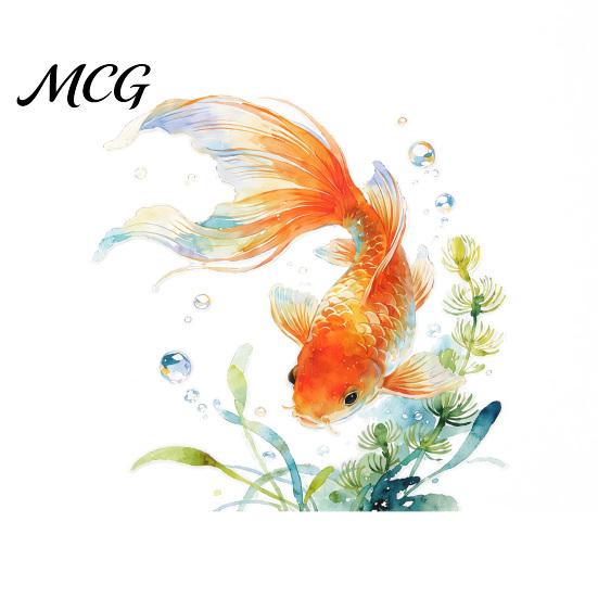 PVC Toilet Stickers Watercolor Goldfish Seat Sticker, & Water Plants Tank Sticker Waterproof Bathtub Decal, Self-Adhesive Lid Decals for Bathroom оранжевый