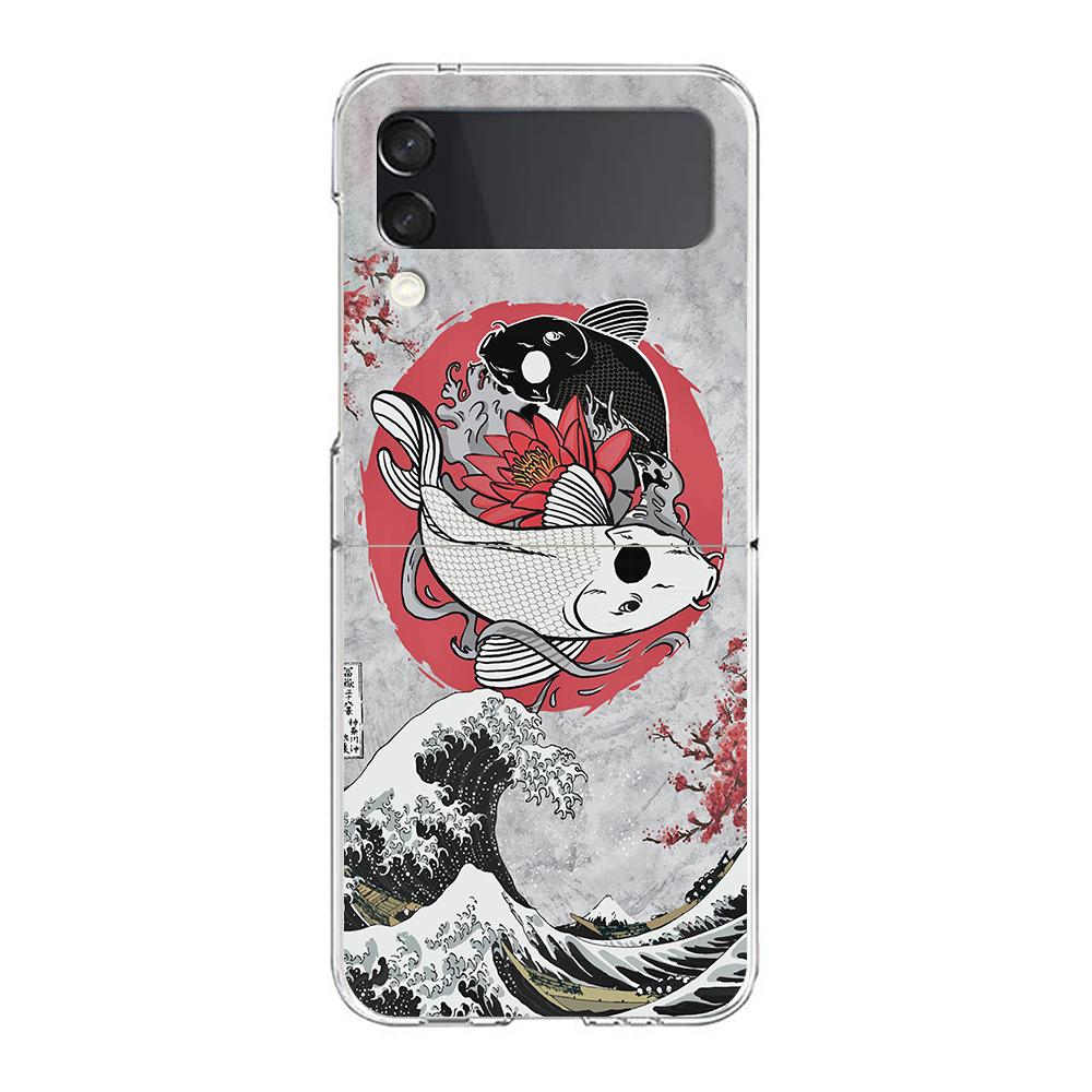 Koi Fish ZFlip5 ZFlip3 Phone Case For Samsung Z Flip 3 Transparent Hard Shell Z Flip 4 Galaxy Cover ZFlip 5G Folding Coque Funda