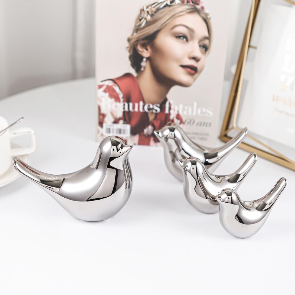 Figurine de păsări ceramice moderne, simple, de lux, din argint, accesorii de decorare pentru casă, figurine de păsări aurii, ornamente decorative de nuntă