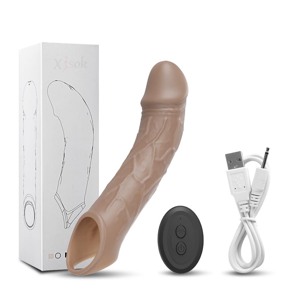 Fernbedienung, vibrierende Penisverlängerungshülse, Ejakulationsverzögerung, Penisverlängerung, wiederverwendbarer Silikon-G-Punkt-Stimulator für Paare