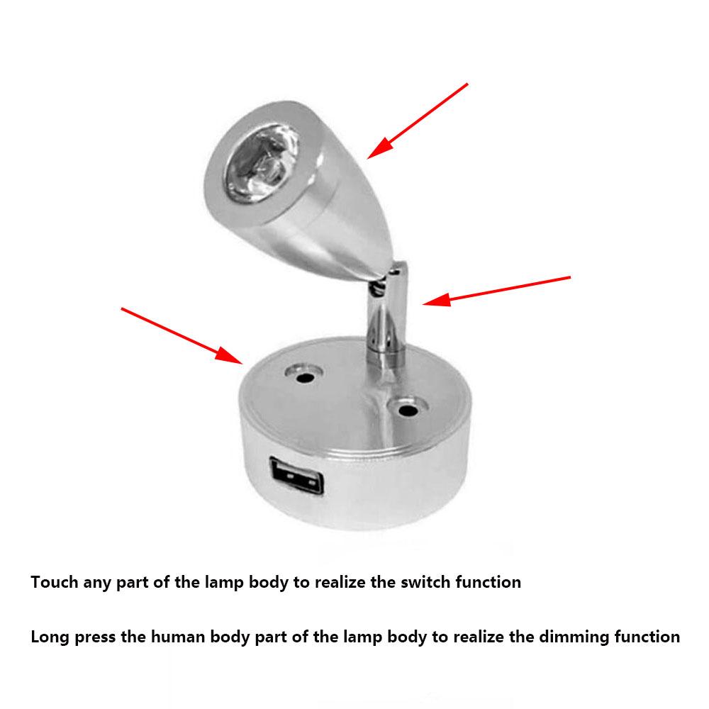 DC12V 24V RV Boat LED Reading Light Flexible Wall Lamp for Bedroom Interior Motorhome with USB Charger Port