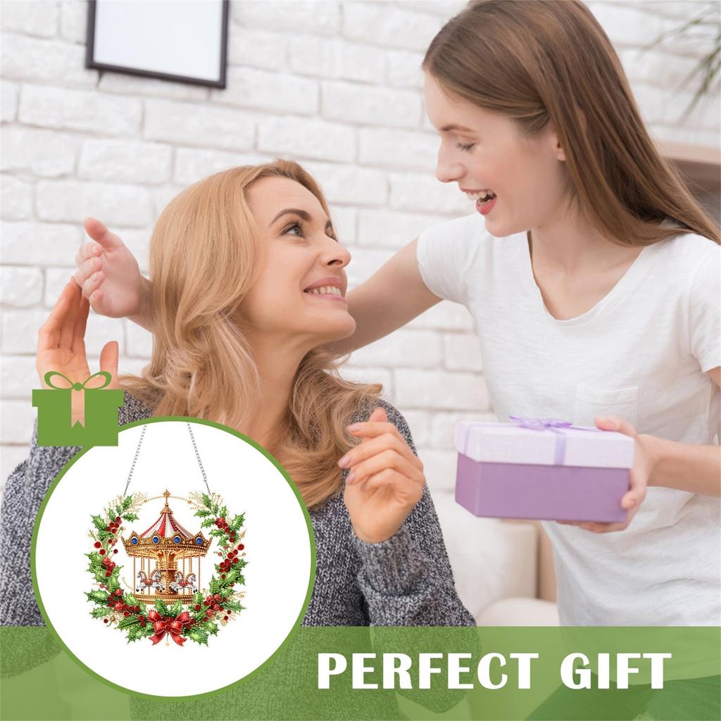 Christmas DIY 2D Flat Acrylic Special Shaped Hanging Diamond Art Kits Diamond Art Pendant for Window Home Garden Wall Door Decor