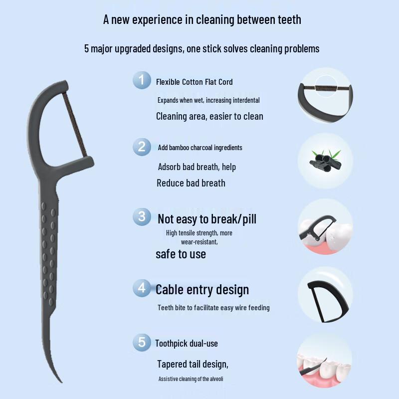 Jingdong Zao Bamboo Charcoal Flat Dental Floss Picks